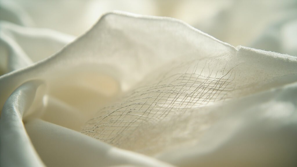 Vue microscopique d'une armure satin montrant les longs flottés