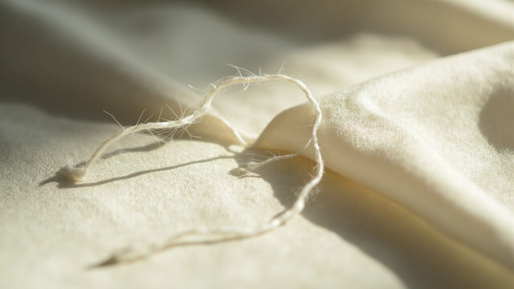 Accroc caractéristique sur tissu satin, fil tiré