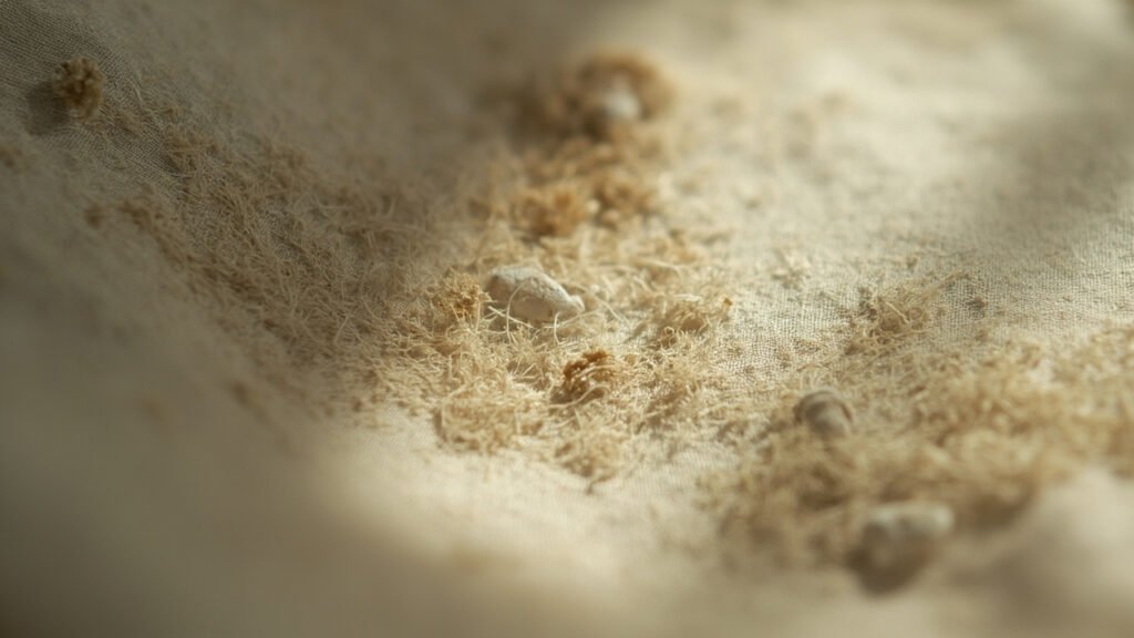 Bouloches et zones d'usure sur soie recyclée
