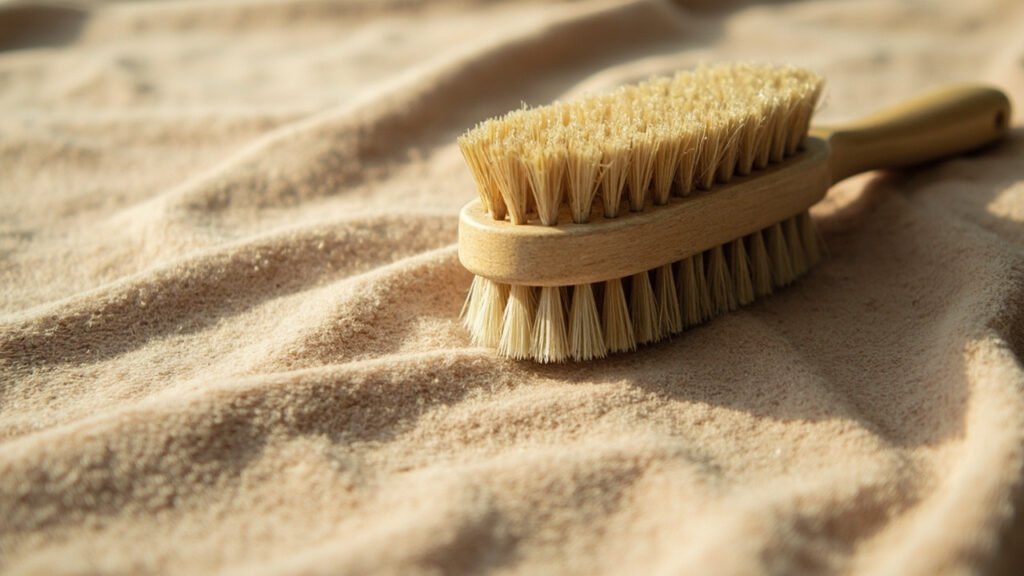 Brosse douce à poils naturels effleurant le velours