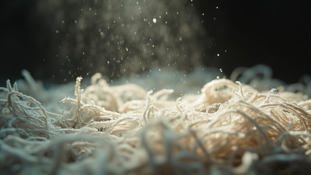 Brume d'eau redressant les fibres écrasées du velours