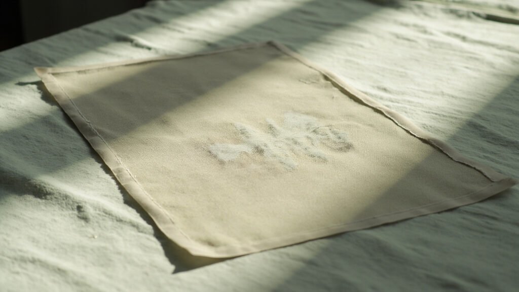 Cadre plat d'impression déposé sur du velours, motif traversant la maille