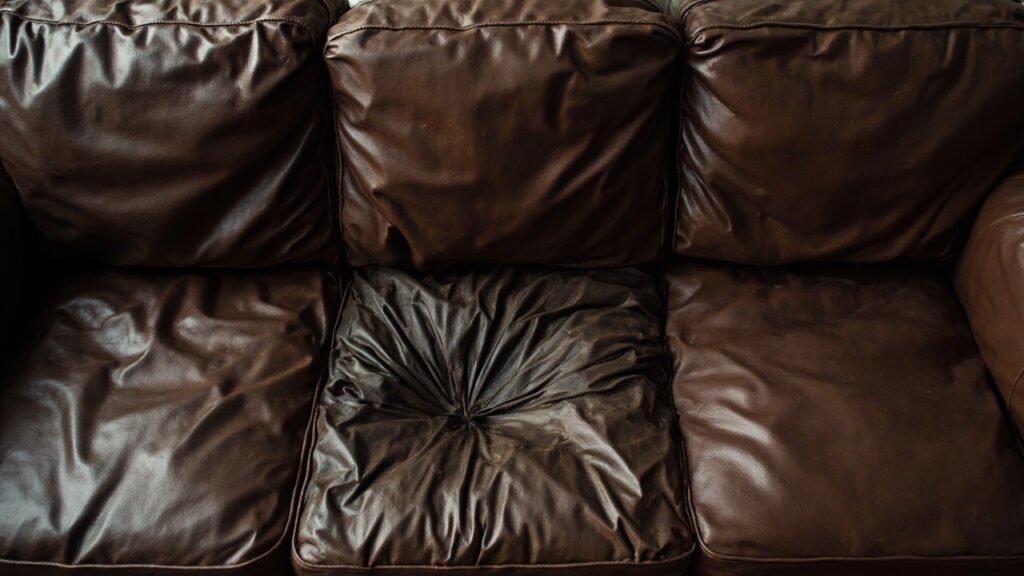 Canapé en cuir pigmenté à assise affaissée