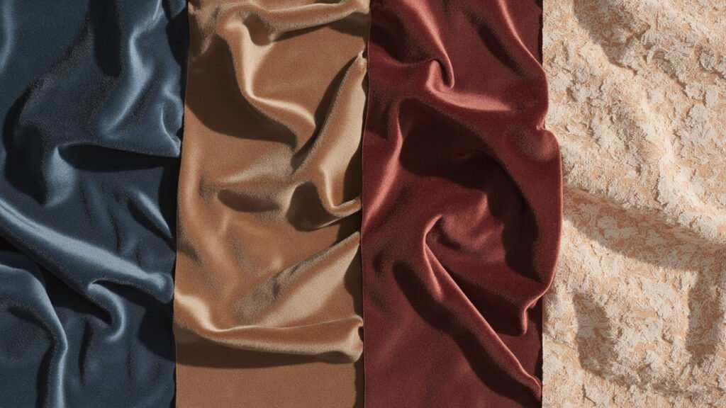 Comparaison de velours coton, soie, synthétique et dévoré
