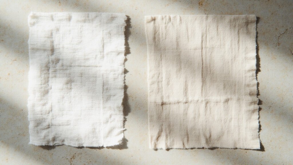 Comparaison macro d'une armure toile et d'un sergé en lin