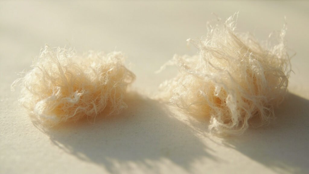 Comparaison microscopique de fibres de cachemire grade A et grade B