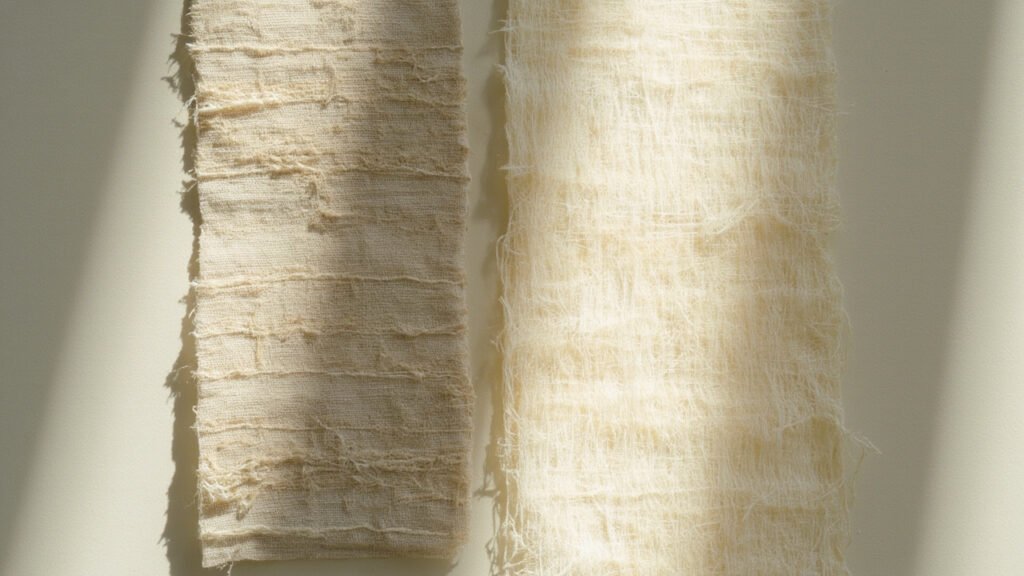 Comparaison visuelle de deux satins recyclés.