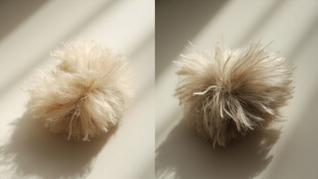 Comparaison visuelle de duvets fin et grossier