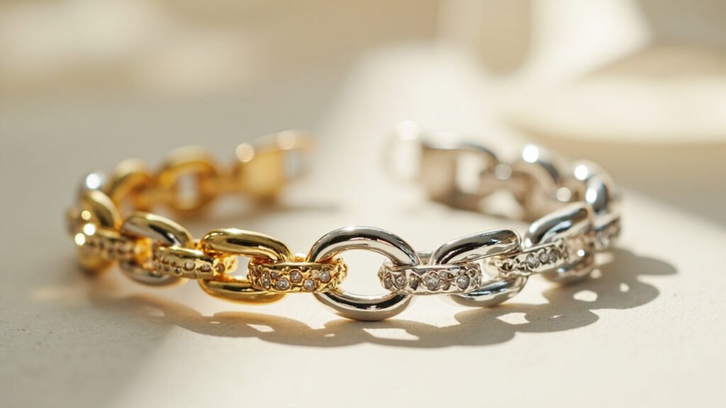 Comparaison visuelle de l'or 18 carats et du platine