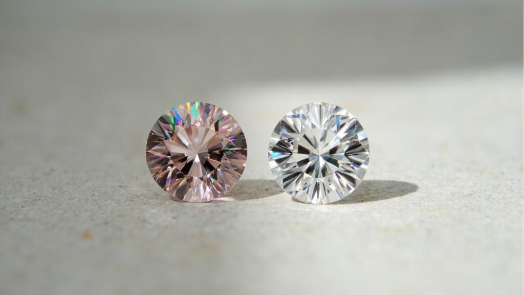 Comparaison visuelle des feux entre moissanite et diamant