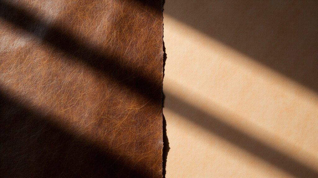 Comparaison visuelle entre cuir full aniline et semi-aniline sous lumière rasante