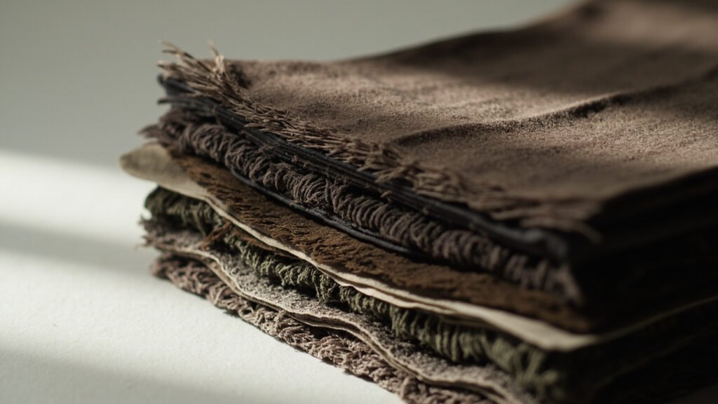 Coupe en profil : pile, fond tissé, doublure