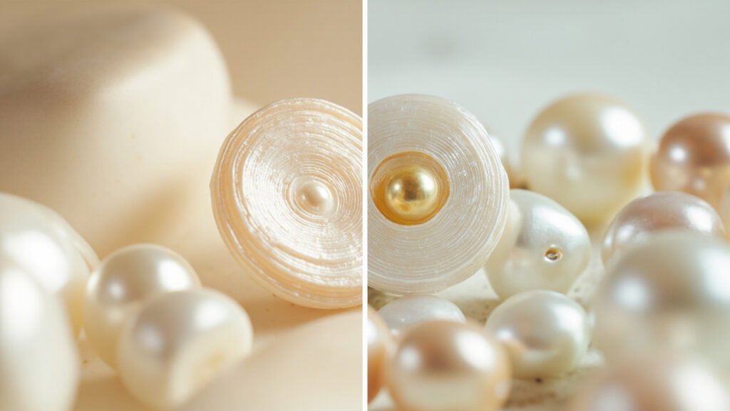 Coupe transversale perle naturelle versus perle de culture