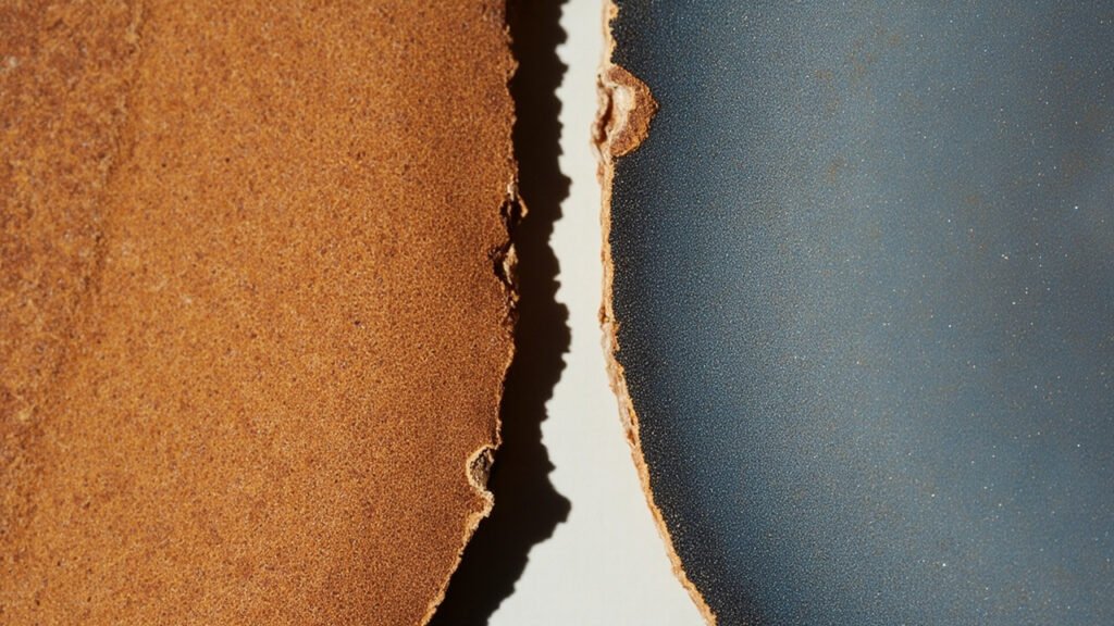 Coupes transversales comparant tannage végétal et tannage minéral