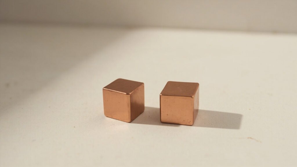 Cubes identiques d'or rose et de cuivre pur