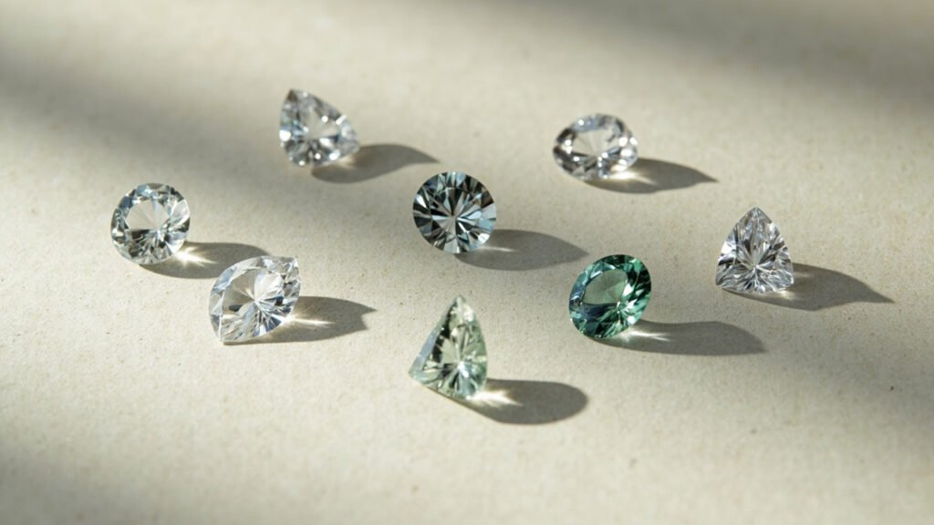 Différentes tailles de moissanite présentées ensemble
