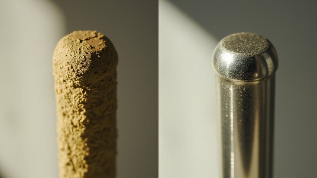 Dormeuse encrassée versus dormeuse propre, gros plan