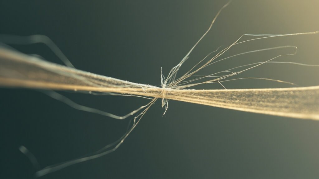 Fibre de soie tendue au point de rupture