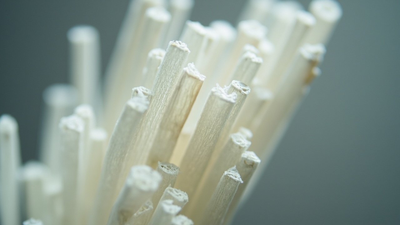 Fibres de soie observées au microscope optique, structure lisse et triangulaire