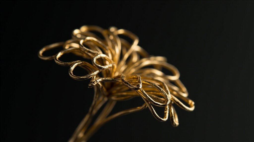 Filigrane d'or torsadé à la main au macro