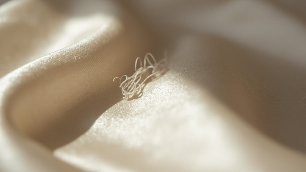 Fils tirés et accrocs irréversibles sur satin