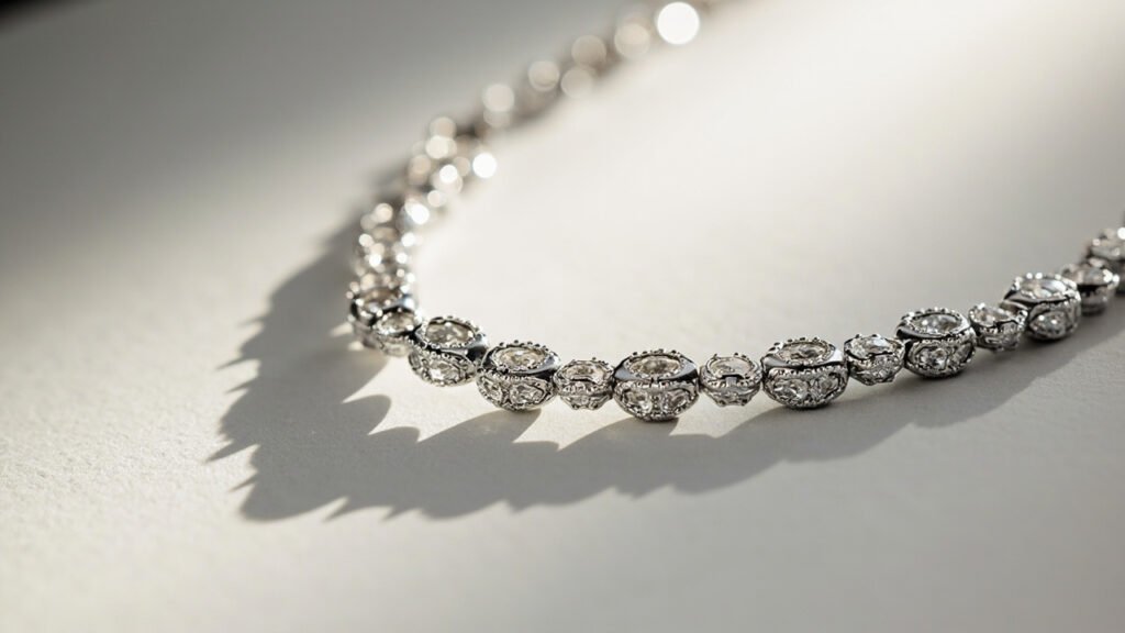 Finitions de haute joaillerie, pavé régulier et platine poli miroir.