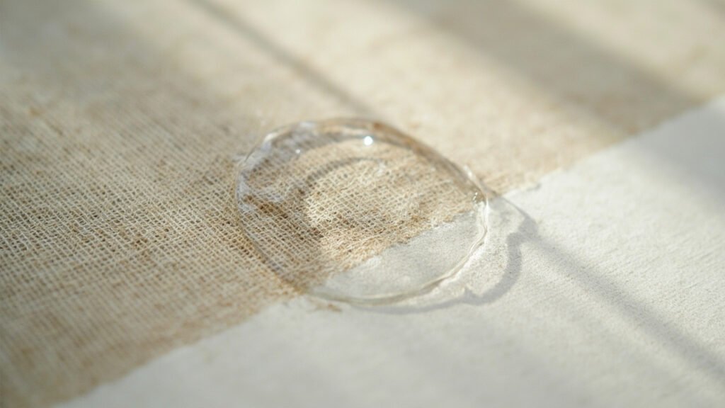 Goutte d'eau absorbée par le tissu de lin