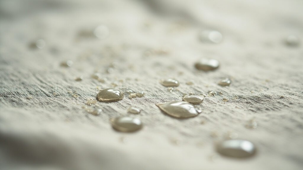 Gouttes d'eau absorbées, halo humide dans le tissage