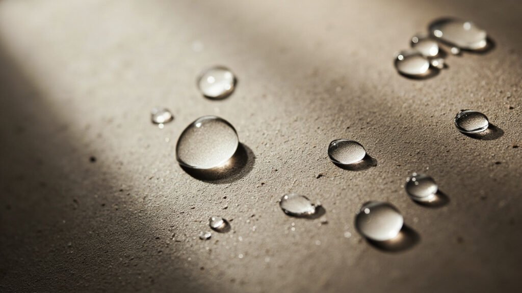 Gouttes d'eau perlant sur la surface d'un cuir semi-aniline