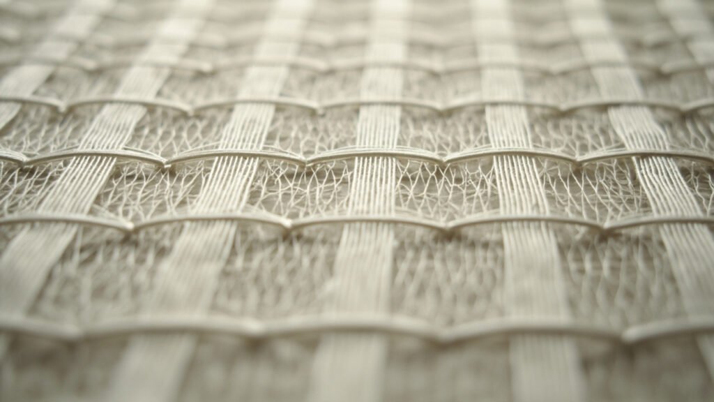 Gros plan armure satin, fils de chaîne flottant