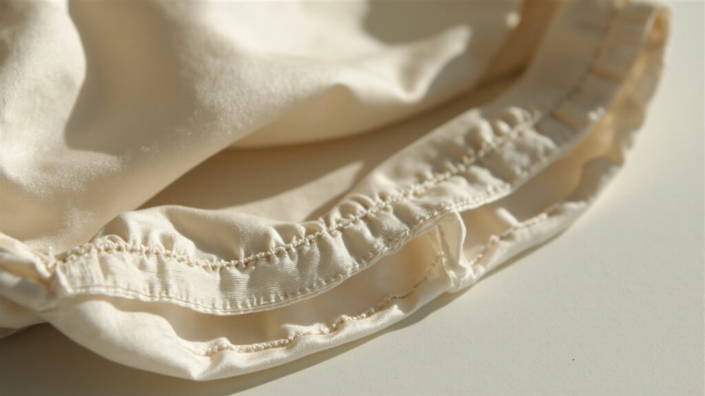 Intérieur d'un bonnet bien fini, couture plate et élastique