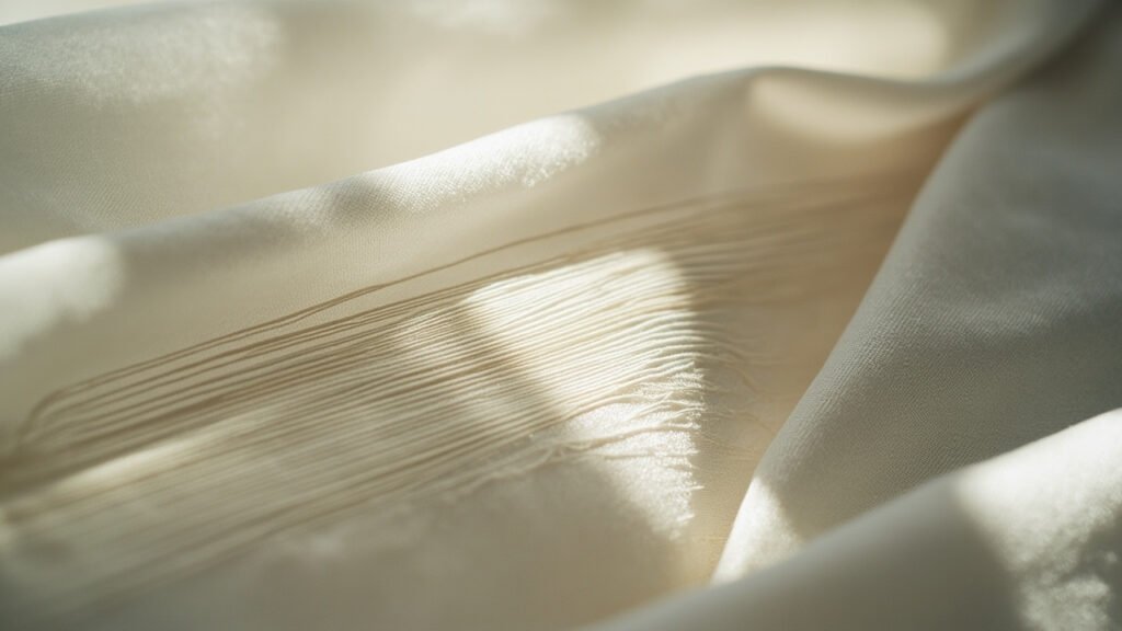 Macro armure satin, flottés longs, contraste endroit brillant envers mat