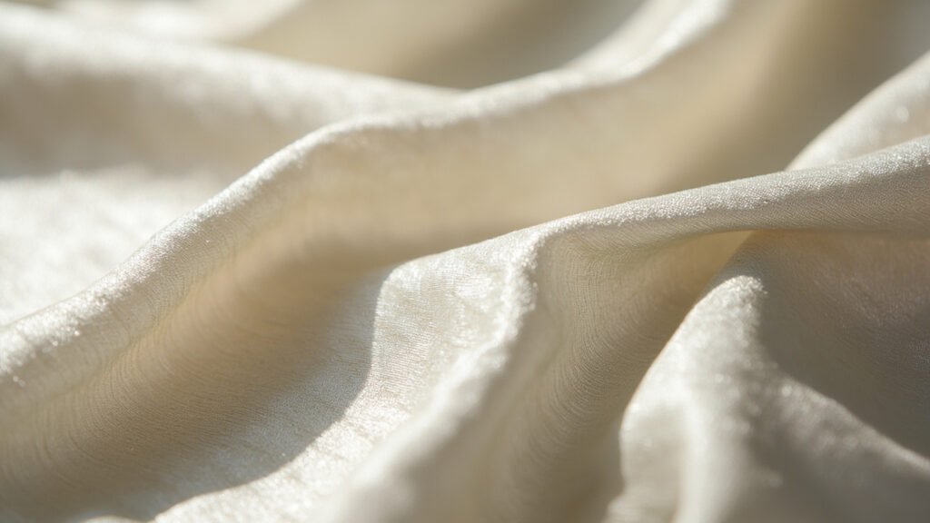 Macro de l'armure satin, fils flottants et reflet lisse
