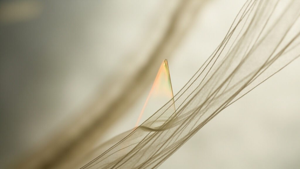 Macro fibre de soie triangulaire reflétant la lumière