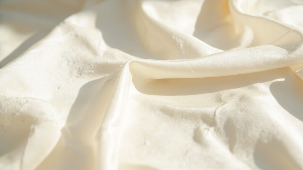 Marques blanches et plis figés sur satin mal séché
