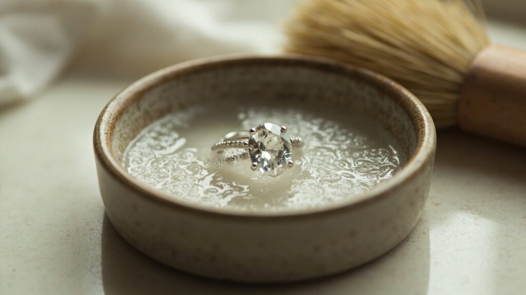 Nettoyage d'une moissanite à l'eau tiède savonneuse