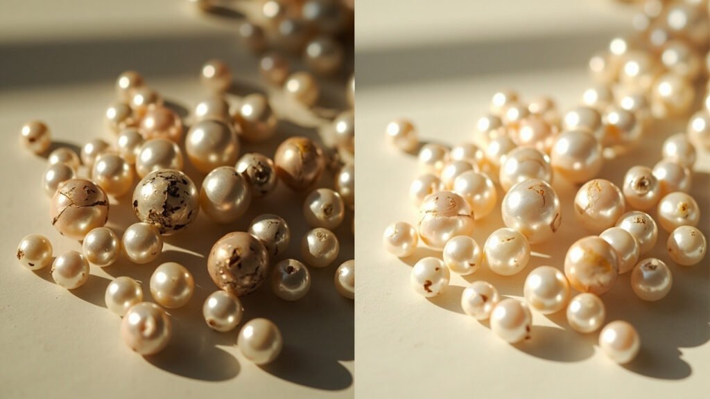 Perles recyclées avant et après restauration