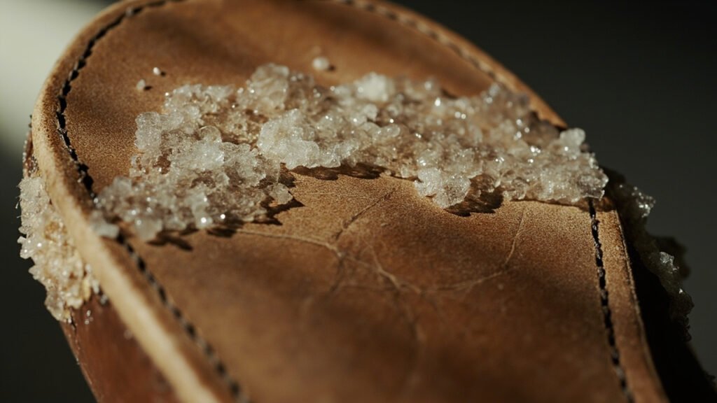 Semelle cuir endommagée par sel et humidité
