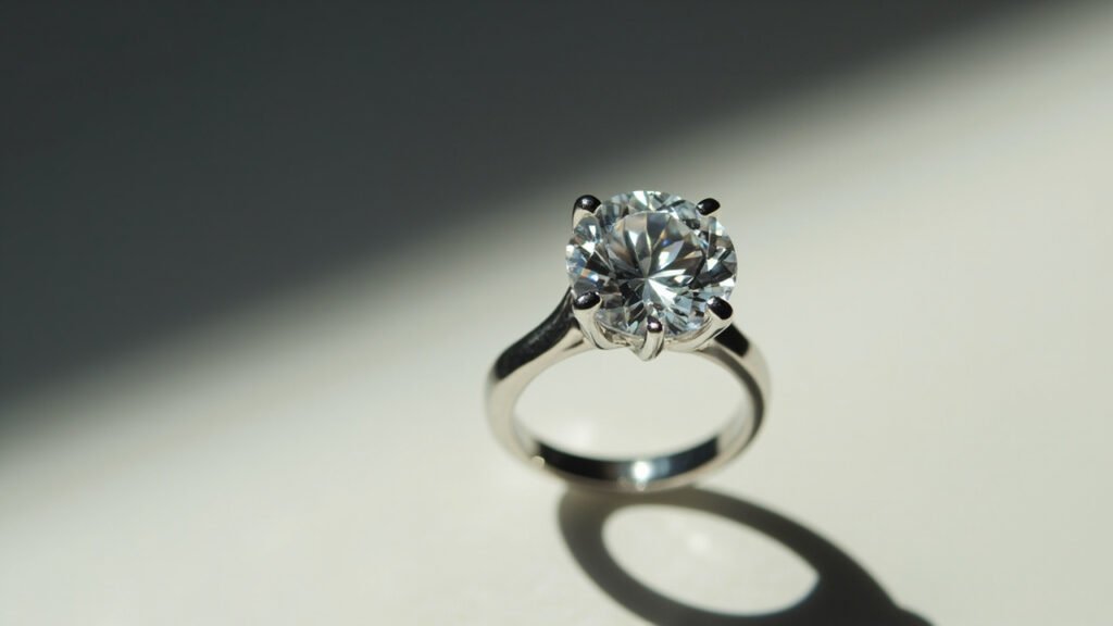 Serti griffe d'une moissanite en gros plan