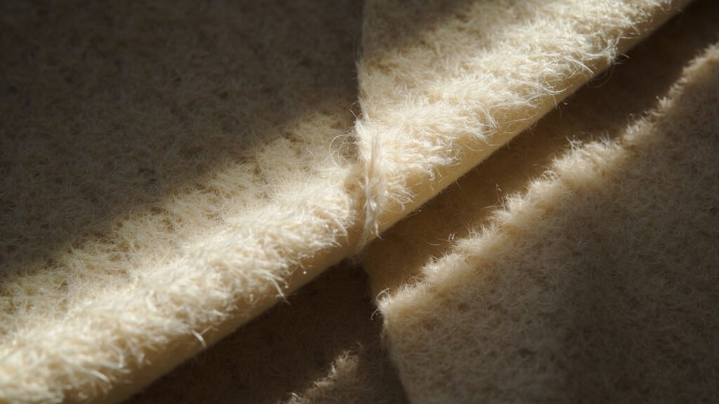 Surface de cachemire lisse à côté de fines bouloches naissantes