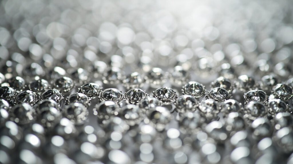 Surface densément pavée de petits diamants maintenus par des grains
