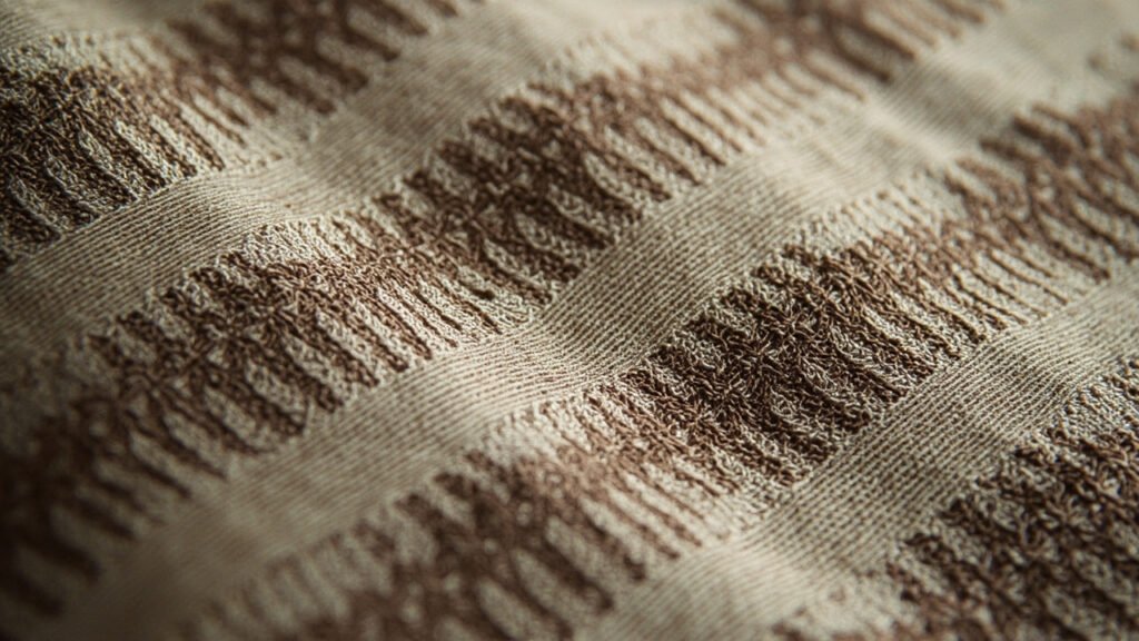 Tissage jacquard de soie à motifs géométriques complexes, typique de Côme