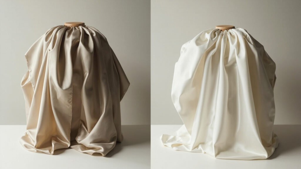 Tombé comparé d'un satin lourd fluide et d'un satin léger rigide
