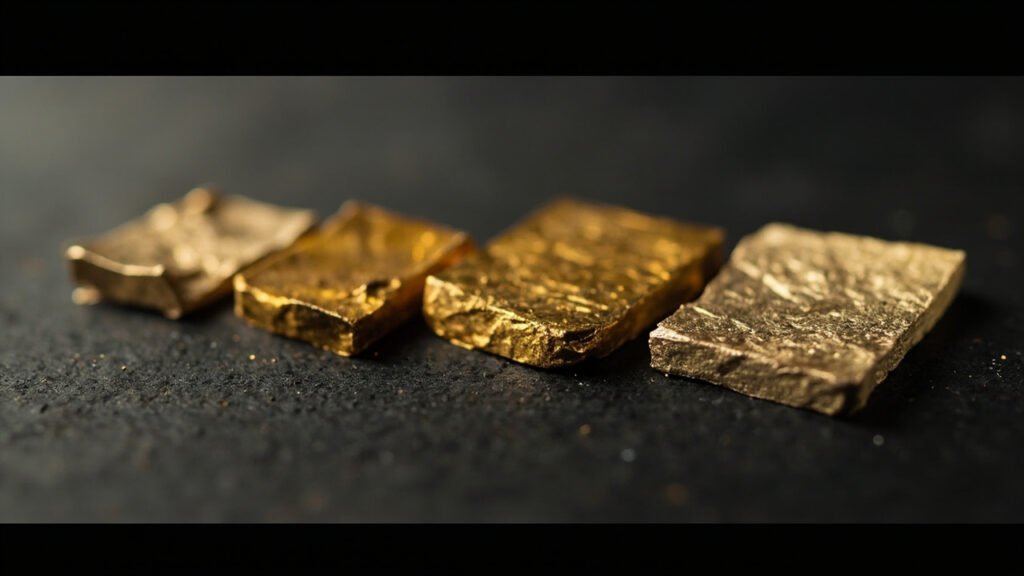 Trois puretés d'or aux teintes distinctes alignées
