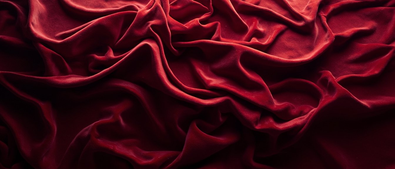 Velours de soie grenat profond drapé en plis sculpturaux et lumineux.