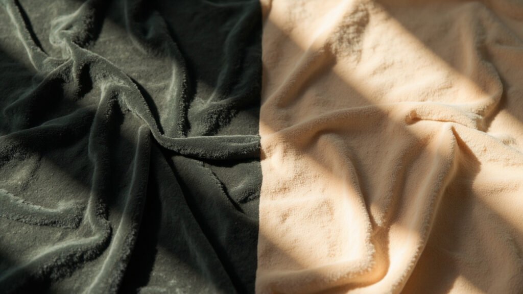 Velours écrasé à gauche, velours redressé à droite