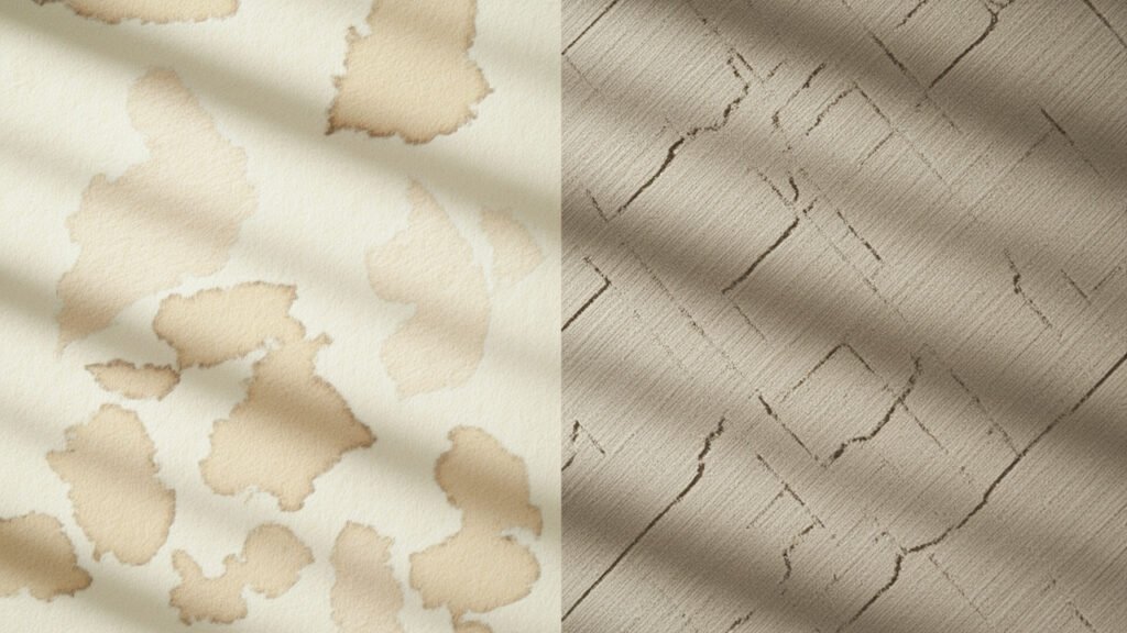 Velours floral et velours géométrique côte à côte, rendu comparé
