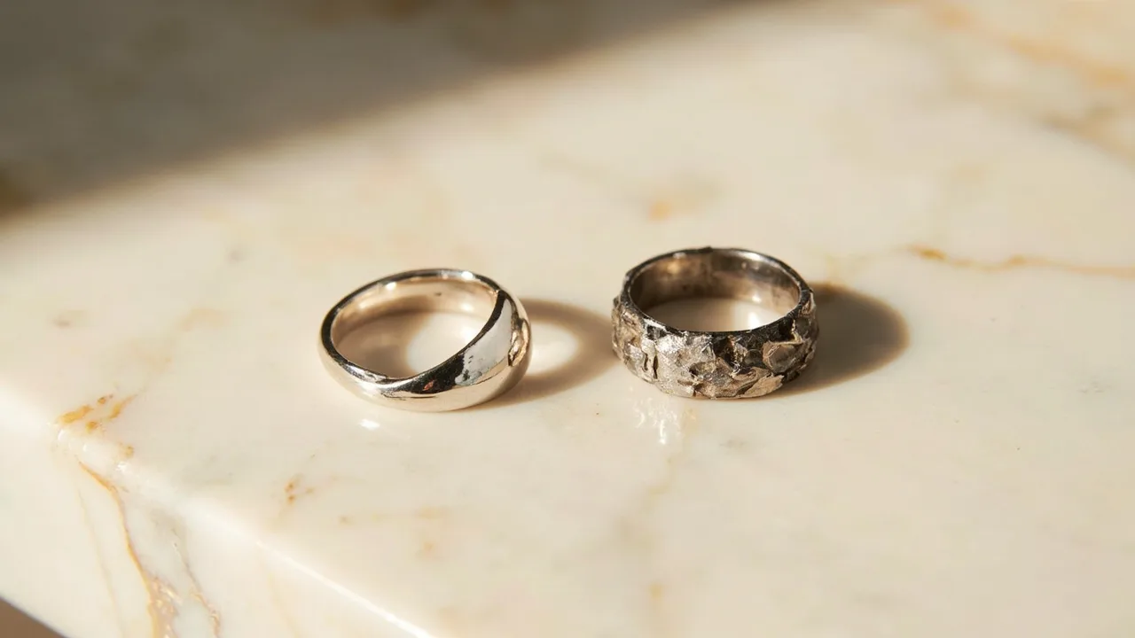 Bague en argent 925 éclatante face à une bague fantaisie argentée ternie