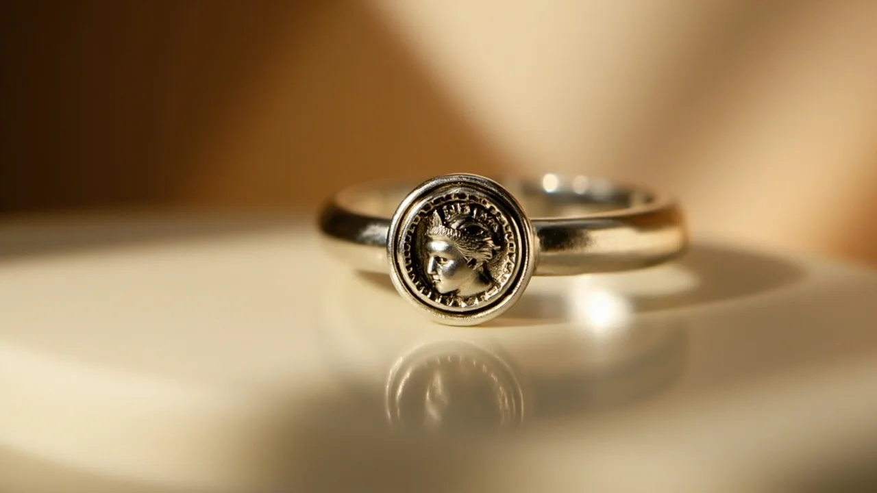 Poinçon tête de Minerve frappé dans une bague en argent 925, garantie du titre