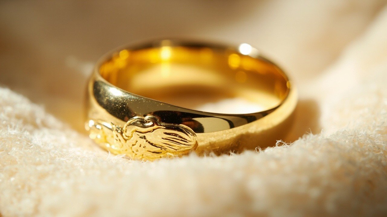 Poinçons gravés sur une bague en or jaune : la garantie se lit à l’intérieur de l’anneau